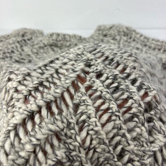 Loft L Petite Alpaca Wool Scallop Hem Chunky Gray Heather Crochet Knit Sweater - Picture 5 of 10